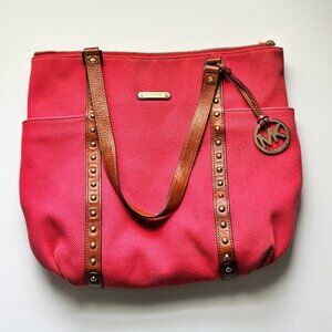 Michael Kors Jet Set Stud EW TZ Canvas Tote Watermelon Leather Handles
